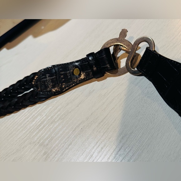 Lands' End Black and Silver Leather Belt with Polished Hardware - Picture 7 of 8